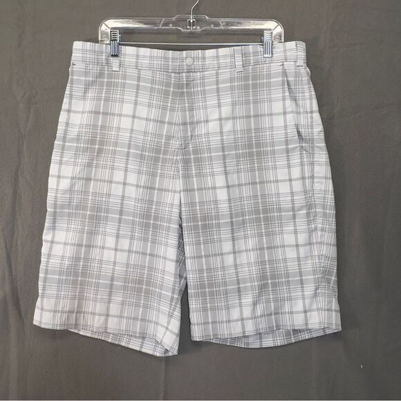 Nike Golf Shorts Mens 34 Tour Performance Dri-Fit Athletic White Gray Plaid B31 - Picture 1 of 12